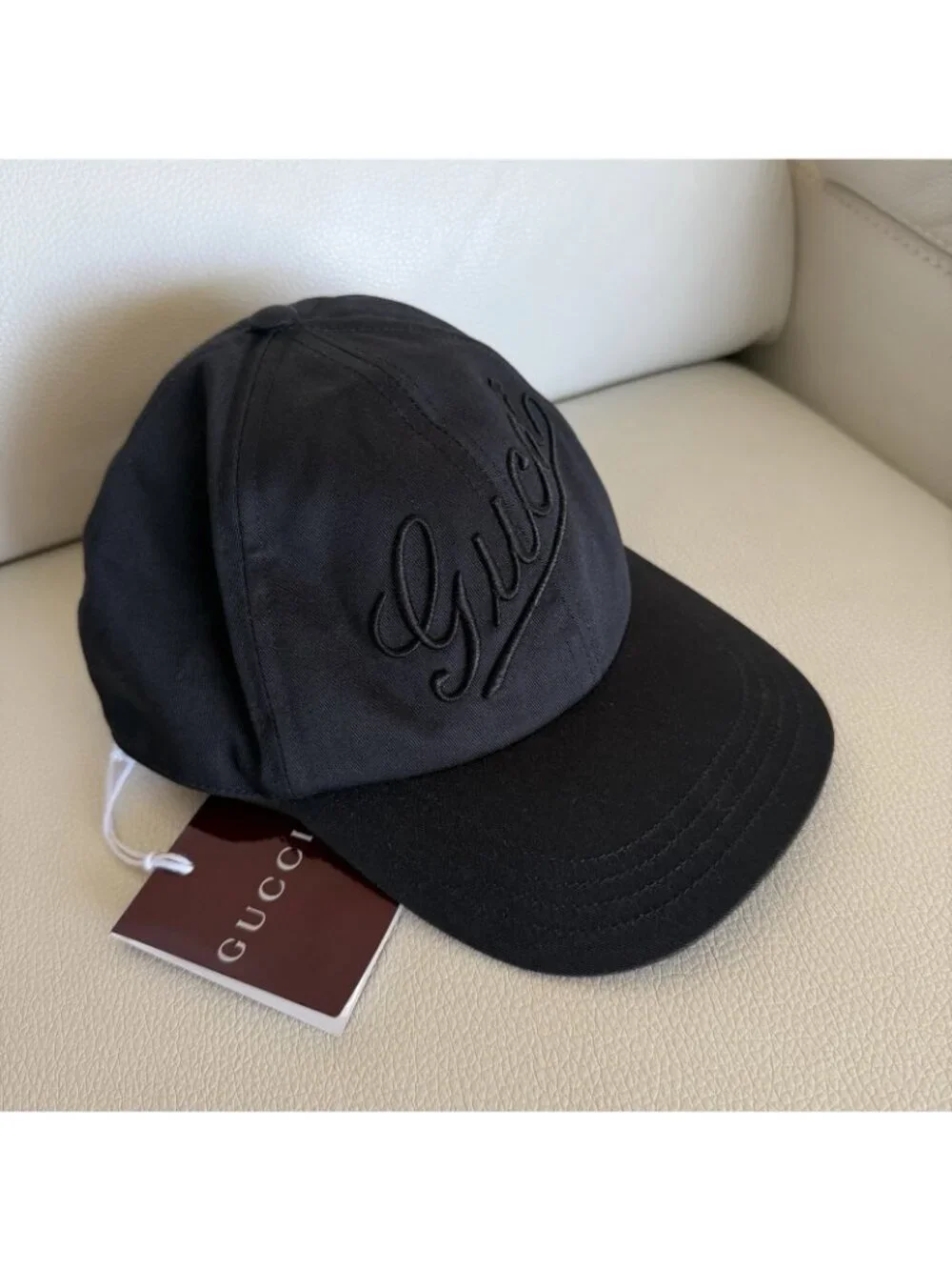 Gucci Black Embroidered Logo Cotton Baseball Cap Medium Italy